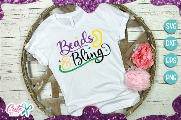 Beads and Bling Mardi Gras: A Festive Graphic for T-Shirt Designs