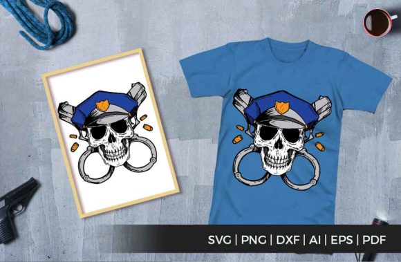 Skull Police Graphics: A Bold T-Shirt Design for Publishers